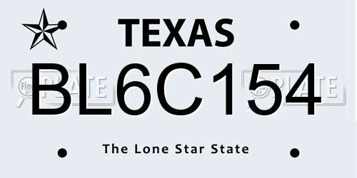 BL6C154 Texas License Plate