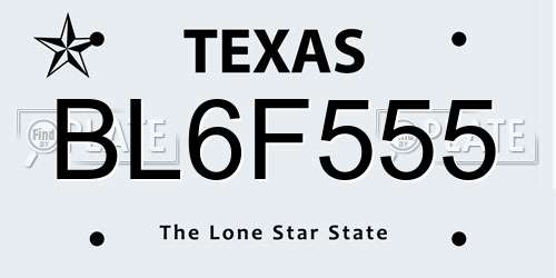 BL6F555 Texas License Plate
