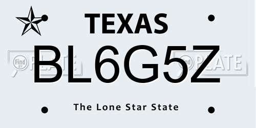 BL6G5Z Texas License Plate