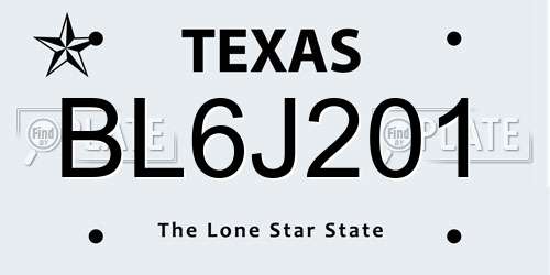 BL6J201 Texas License Plate