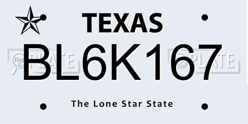 BL6K167 Texas License Plate