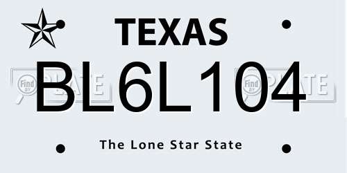 BL6L104 Texas License Plate