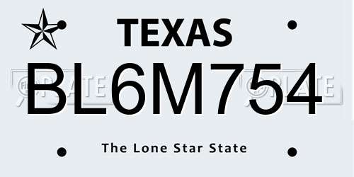 BL6M754 Texas License Plate