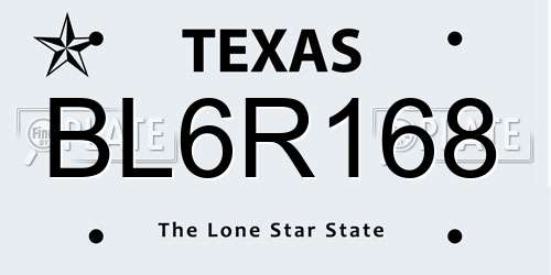 BL6R168 Texas License Plate
