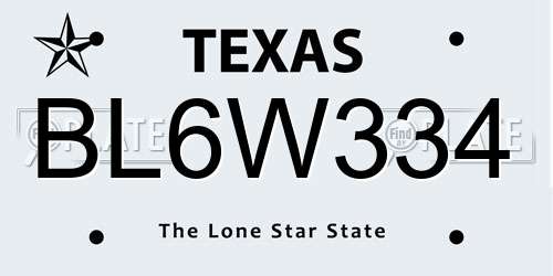 BL6W334 Texas License Plate