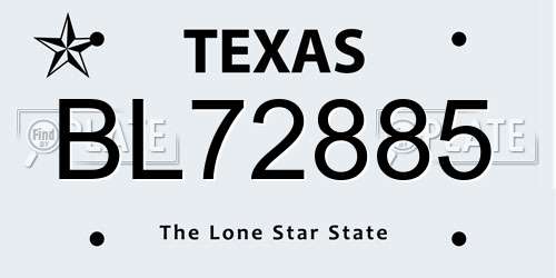 BL72885 Texas License Plate