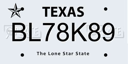 BL78K89 Texas License Plate