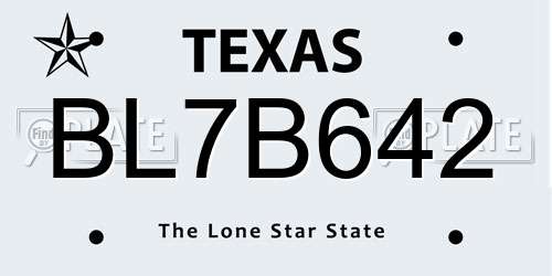 BL7B642 Texas License Plate