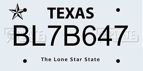 BL7B647 Texas License Plate