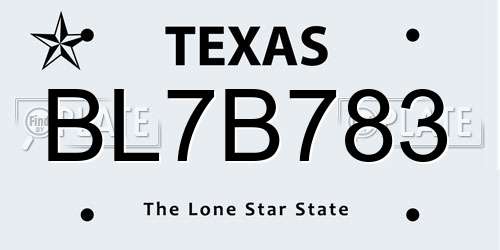 BL7B783 Texas License Plate