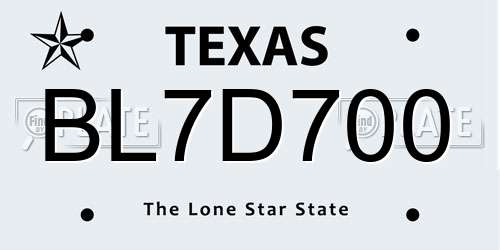 BL7D700 Texas License Plate