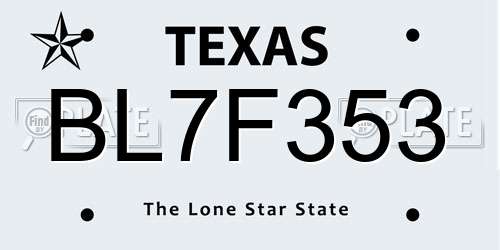 BL7F353 Texas License Plate