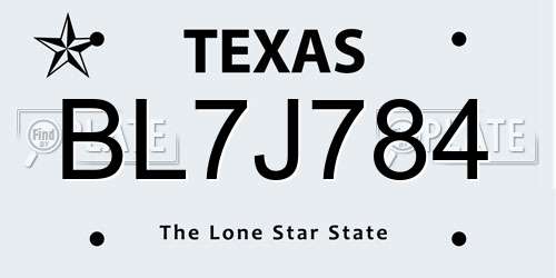 BL7J784 Texas License Plate