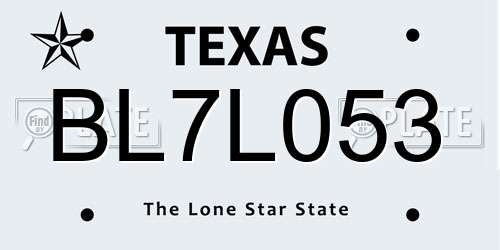 BL7L053 Texas License Plate