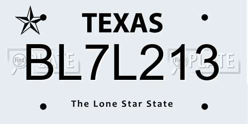 BL7L213 Texas License Plate