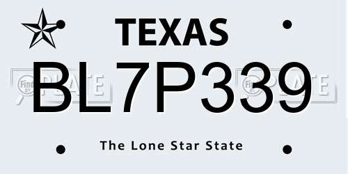 BL7P339 Texas License Plate