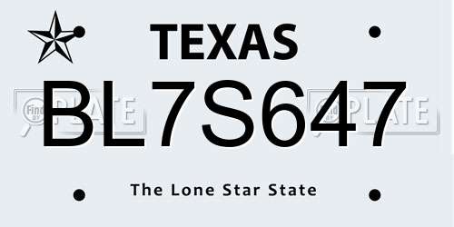 BL7S647 Texas License Plate