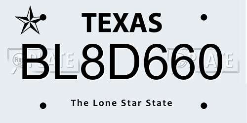 BL8D660 Texas License Plate