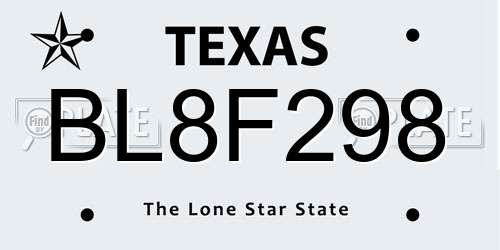 BL8F298 Texas License Plate