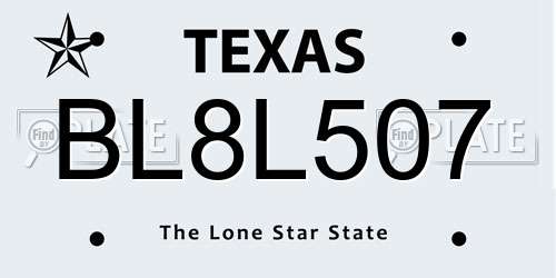 BL8L507 Texas License Plate