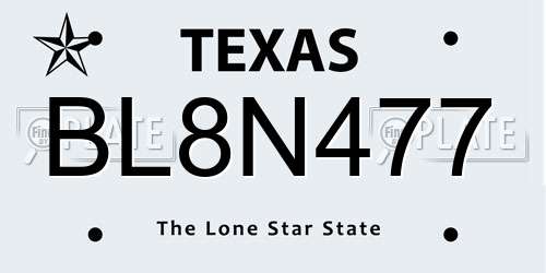 BL8N477 Texas License Plate