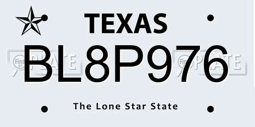 BL8P976 Texas License Plate