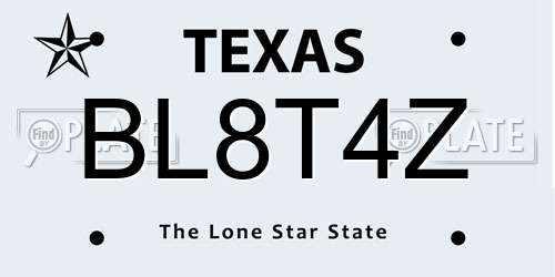 BL8T4Z Texas License Plate