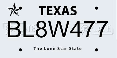 BL8W477 Texas License Plate