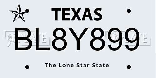 BL8Y899 Texas License Plate