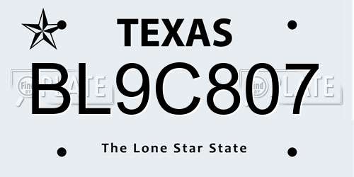 BL9C807 Texas License Plate