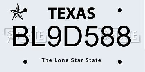 BL9D588 Texas License Plate