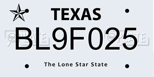 BL9F025 Texas License Plate