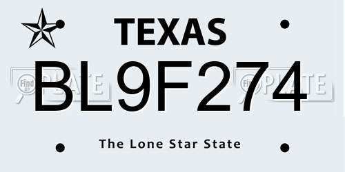 BL9F274 Texas License Plate