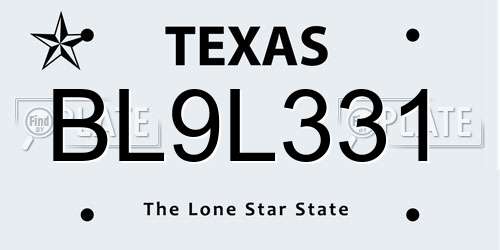 BL9L331 Texas License Plate