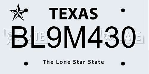 BL9M430 Texas License Plate