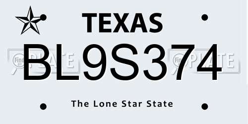 BL9S374 Texas License Plate