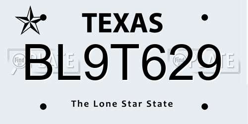 BL9T629 Texas License Plate