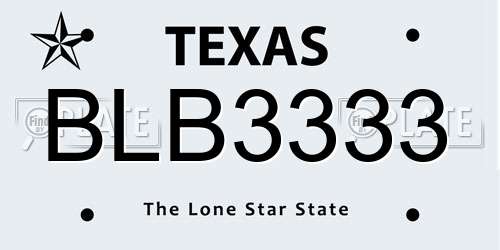 BLB3333 Texas License Plate