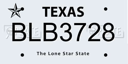 BLB3728 Texas License Plate