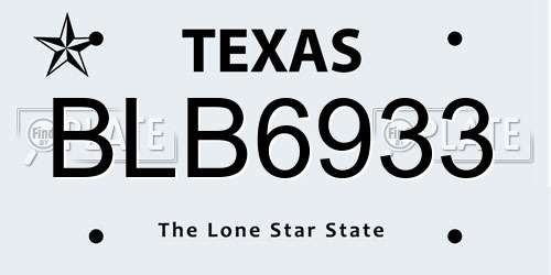 BLB6933 Texas License Plate