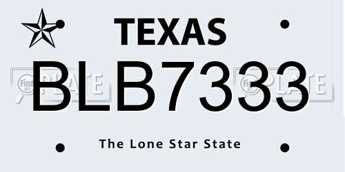 BLB7333 Texas License Plate