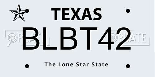 BLBT42 Texas License Plate