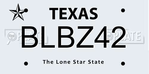 BLBZ42 Texas License Plate