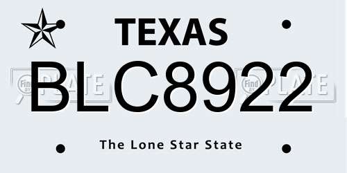 BLC8922 Texas License Plate