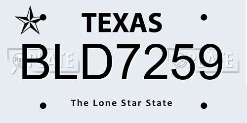 BLD7259 Texas License Plate