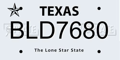 BLD7680 Texas License Plate