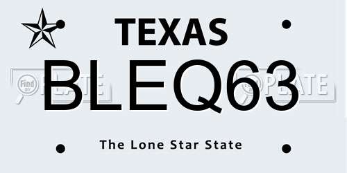 BLEQ63 Texas License Plate