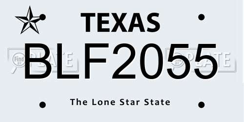 BLF2055 Texas License Plate
