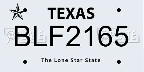 BLF2165 Texas License Plate