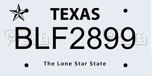 BLF2899 Texas License Plate